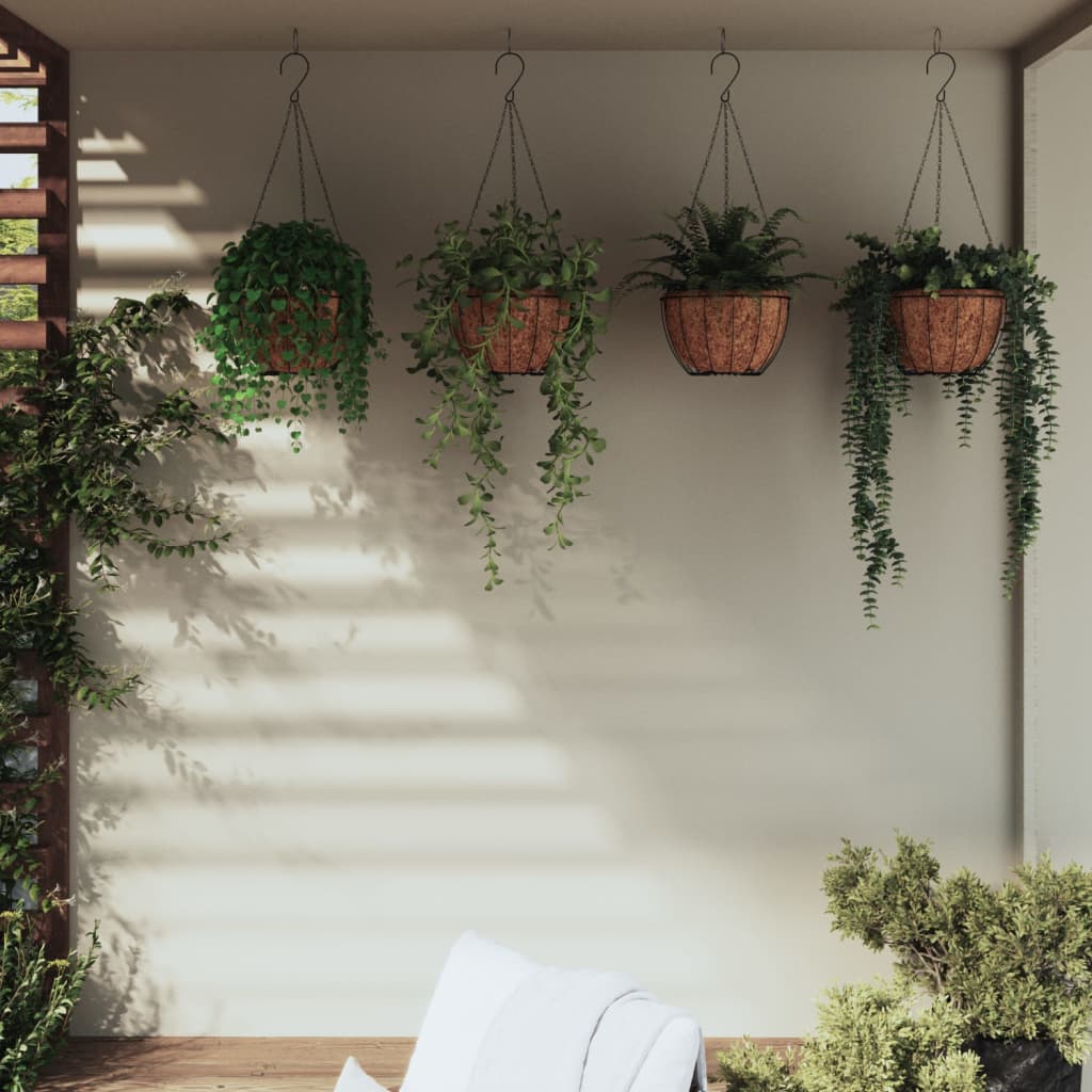 Plantenbakken hangend 4 st met kokosbak staal Ø 40x63 cm zwart is nu te koop bij PeponiXL, paradijselijk wonen!