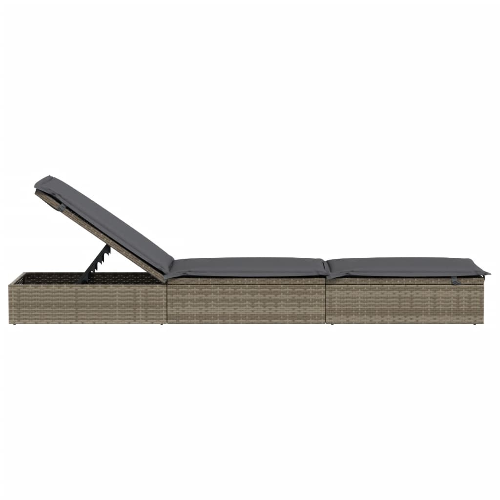 Ligbed met kussen 1 st 201x55x62 cm poly rattan grijs is nu te koop bij PeponiXL, paradijselijk wonen!