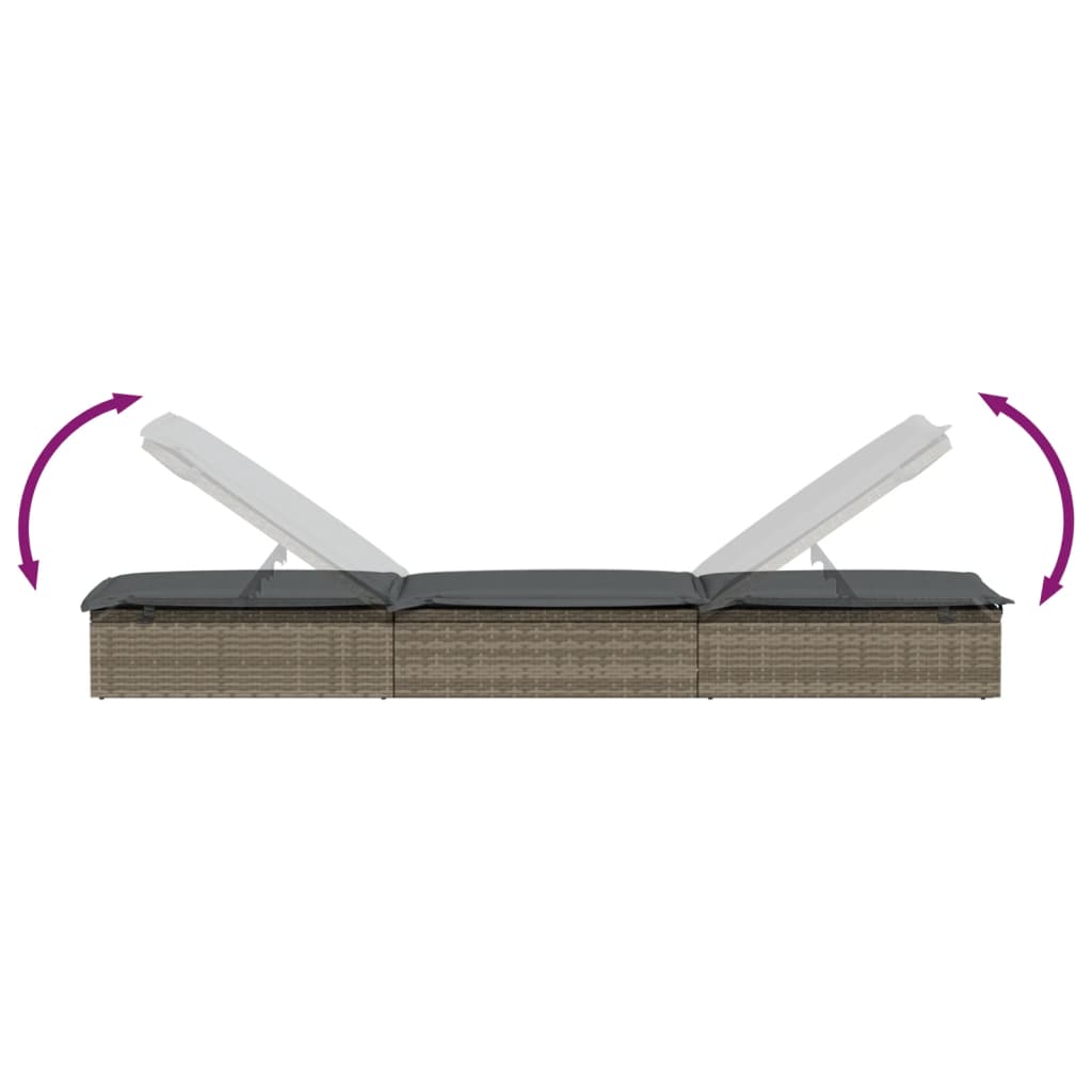 Ligbed met kussen 1 st 201x55x62 cm poly rattan grijs is nu te koop bij PeponiXL, paradijselijk wonen!