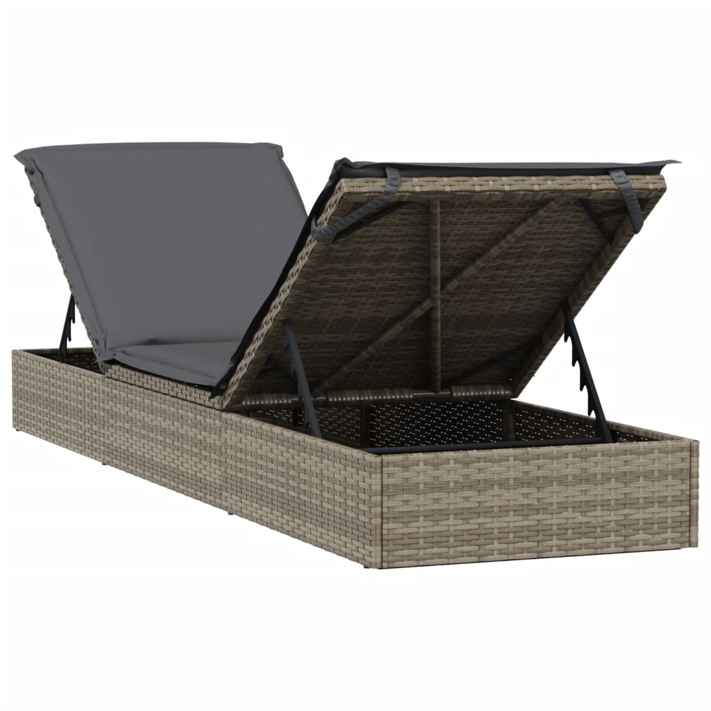 Ligbed met kussen 1 st 201x55x62 cm poly rattan grijs is nu te koop bij PeponiXL, paradijselijk wonen!