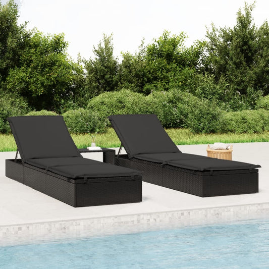 Ligbed met kussen 1 st 201x55x62 cm poly rattan zwart is nu te koop bij PeponiXL, paradijselijk wonen!