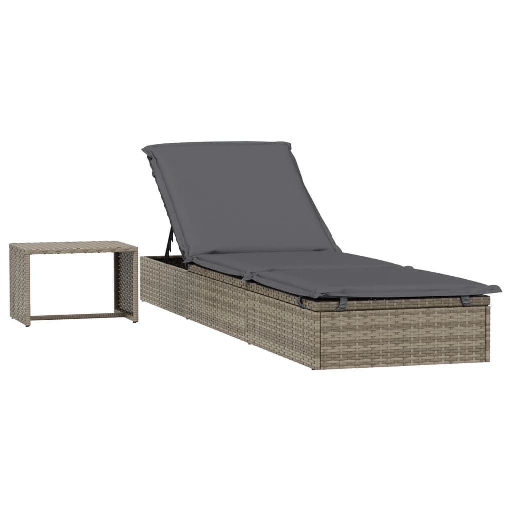 Ligbed met tafel 1 st poly rattan grijs is nu te koop bij PeponiXL, paradijselijk wonen!