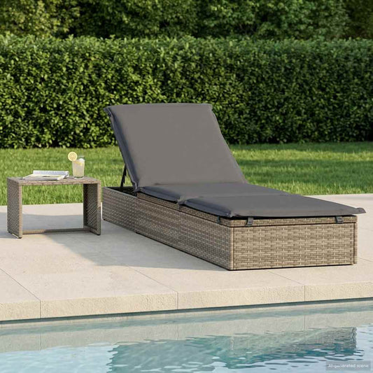 Ligbed met tafel 1 st poly rattan grijs is nu te koop bij PeponiXL, paradijselijk wonen!
