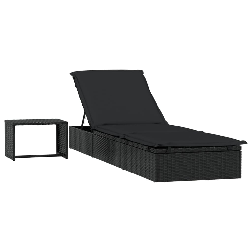 Ligbed met tafel 1 st poly rattan zwart is nu te koop bij PeponiXL, paradijselijk wonen!