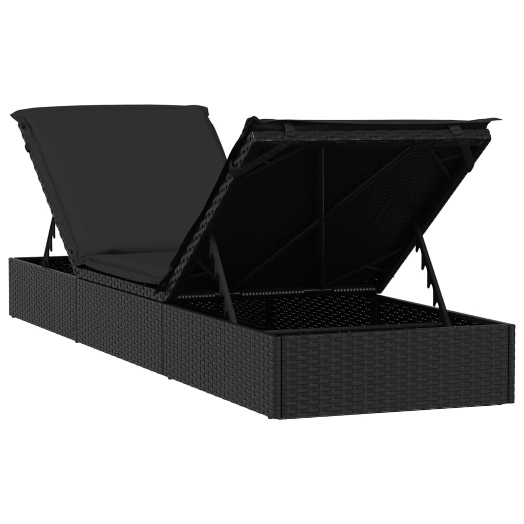Ligbed met tafel 1 st poly rattan zwart is nu te koop bij PeponiXL, paradijselijk wonen!
