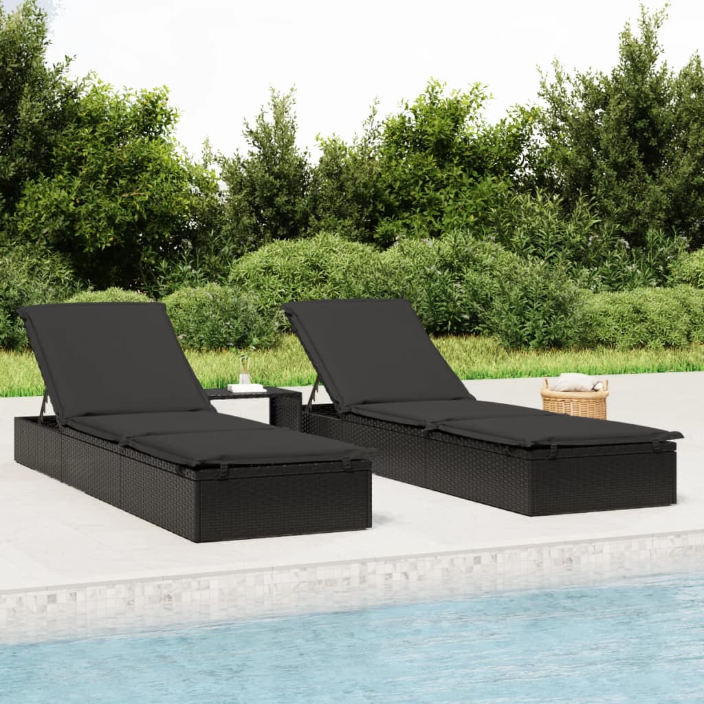 Ligbed met tafel 1 st poly rattan zwart is nu te koop bij PeponiXL, paradijselijk wonen!