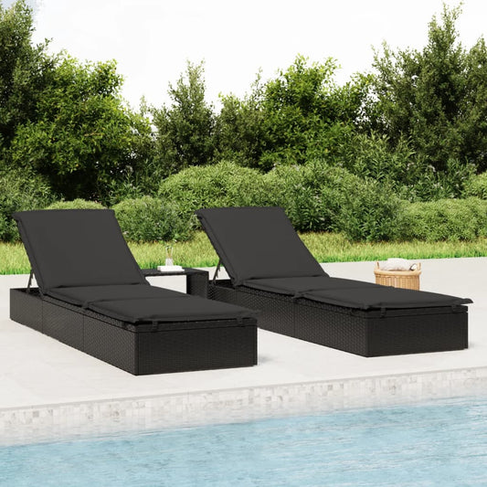 Ligbed met tafel 1 st poly rattan zwart is nu te koop bij PeponiXL, paradijselijk wonen!