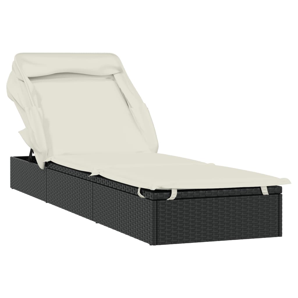 Ligbed met inklapbaar dak 213x63x97 cm poly rattan zwart is nu te koop bij PeponiXL, paradijselijk wonen!