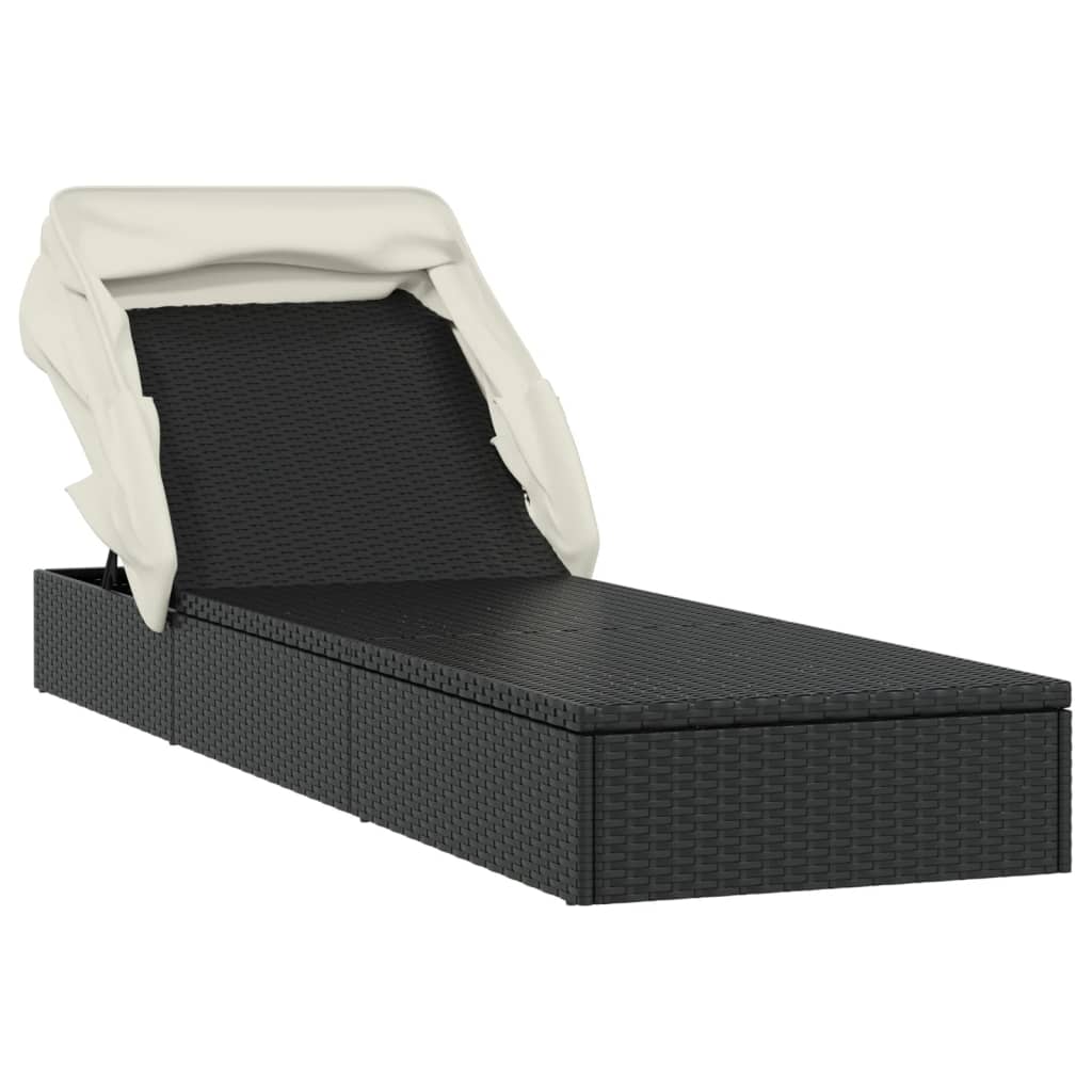 Ligbed met inklapbaar dak 213x63x97 cm poly rattan zwart is nu te koop bij PeponiXL, paradijselijk wonen!