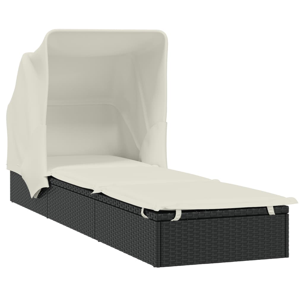 Ligbed met inklapbaar dak 213x63x97 cm poly rattan zwart is nu te koop bij PeponiXL, paradijselijk wonen!