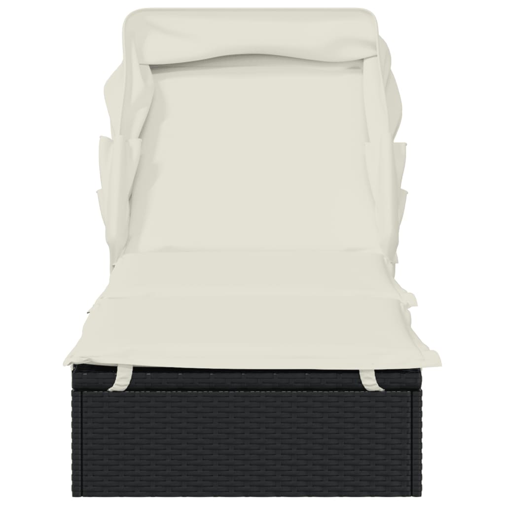Ligbed met inklapbaar dak 213x63x97 cm poly rattan zwart is nu te koop bij PeponiXL, paradijselijk wonen!