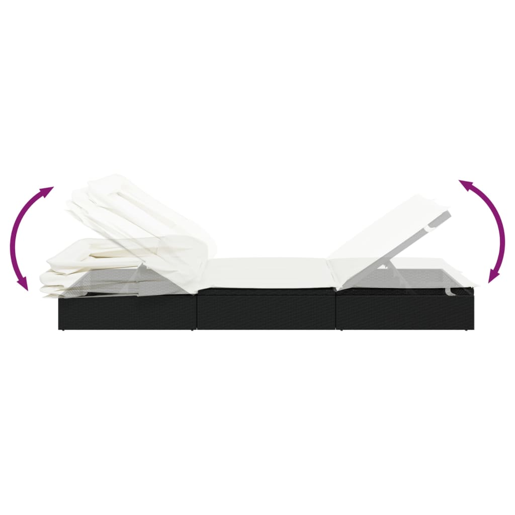Ligbed met inklapbaar dak 213x63x97 cm poly rattan zwart is nu te koop bij PeponiXL, paradijselijk wonen!