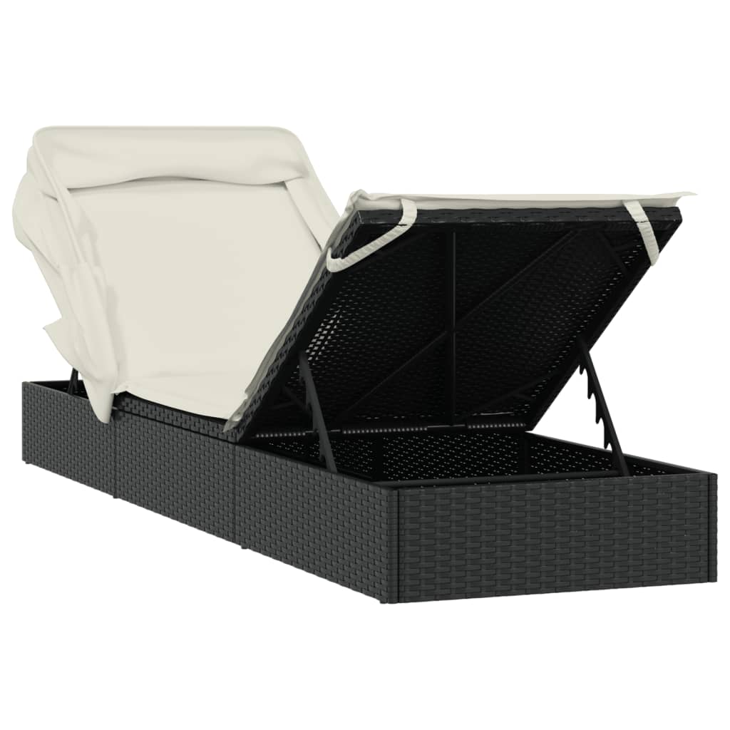 Ligbed met inklapbaar dak 213x63x97 cm poly rattan zwart is nu te koop bij PeponiXL, paradijselijk wonen!