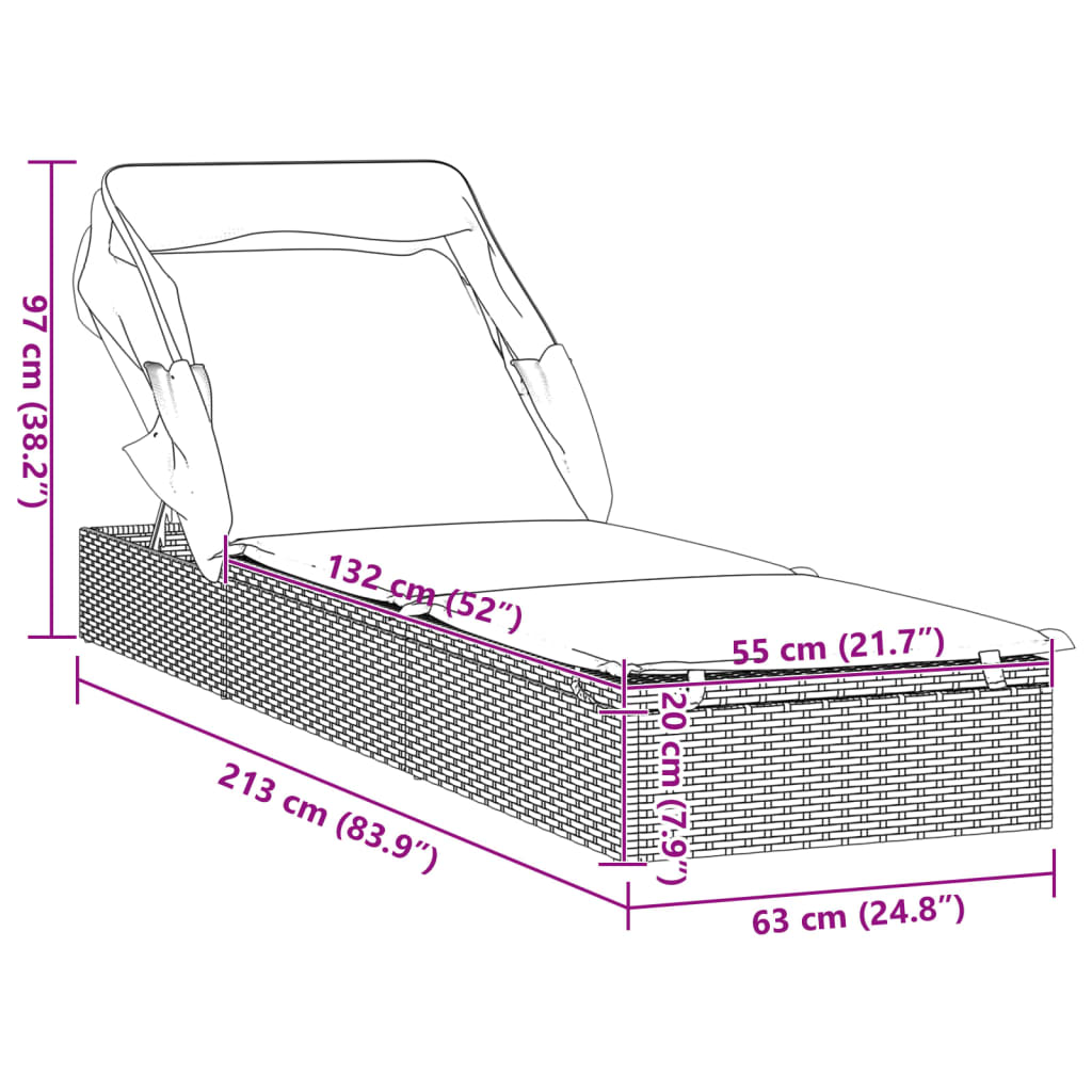 Ligbed met inklapbaar dak 213x63x97 cm poly rattan zwart is nu te koop bij PeponiXL, paradijselijk wonen!