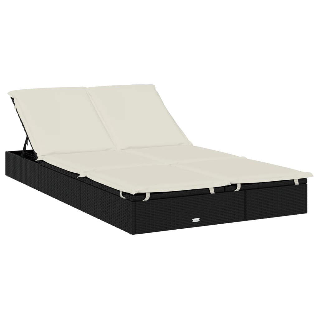 Ligbed met kussens 2-persoons poly rattan zwart is nu te koop bij PeponiXL, paradijselijk wonen!