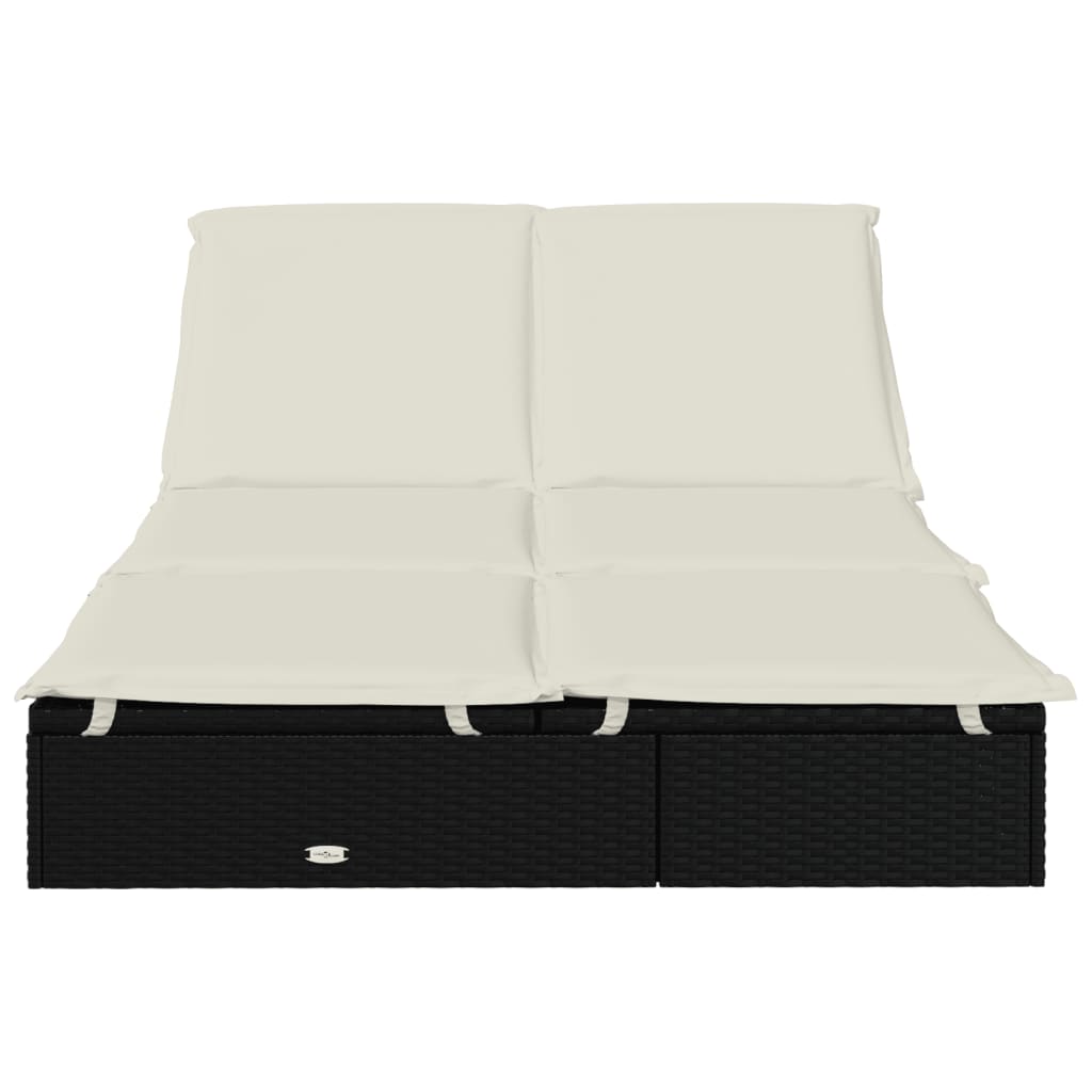 Ligbed met kussens 2-persoons poly rattan zwart is nu te koop bij PeponiXL, paradijselijk wonen!