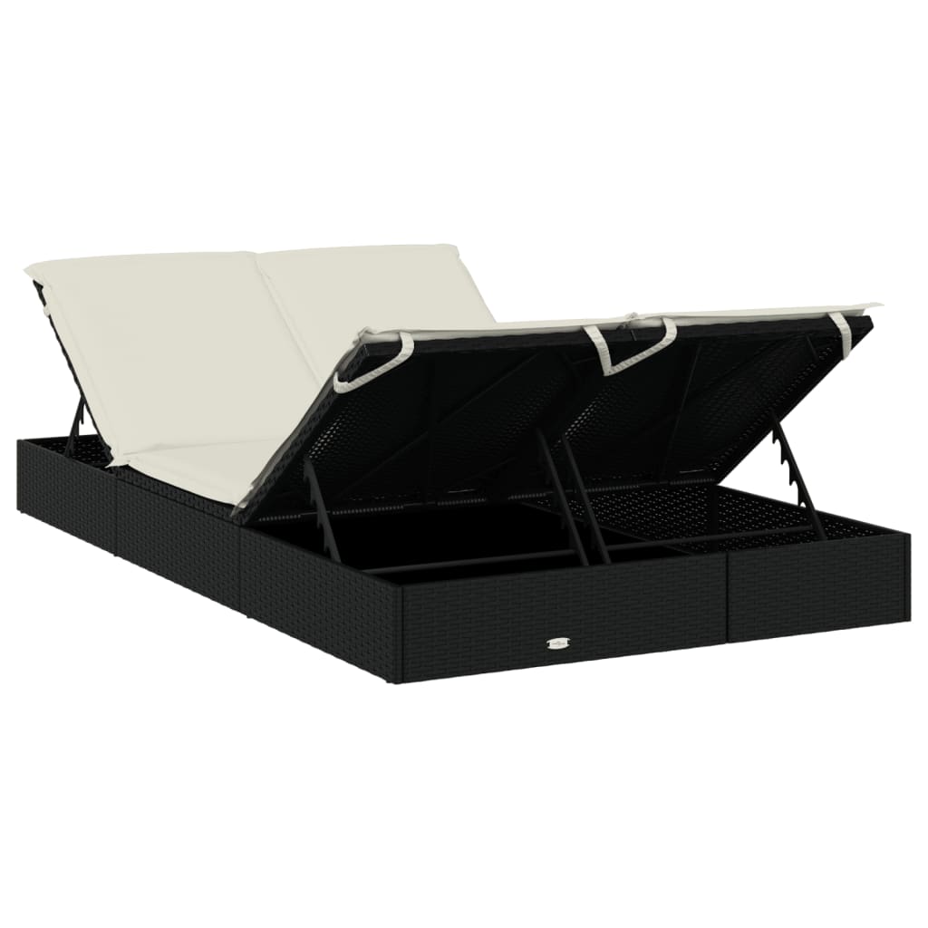 Ligbed met kussens 2-persoons poly rattan zwart is nu te koop bij PeponiXL, paradijselijk wonen!