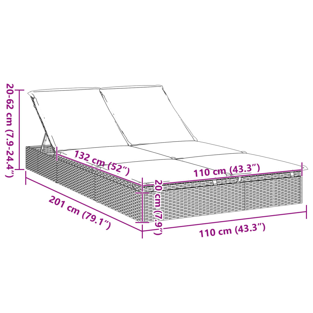 Ligbed met kussens 2-persoons poly rattan zwart is nu te koop bij PeponiXL, paradijselijk wonen!