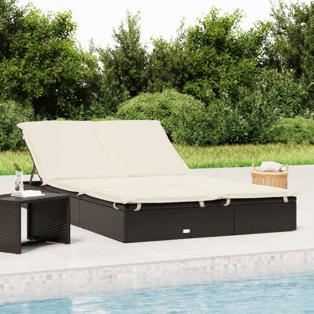 Ligbed met kussens 2-persoons poly rattan zwart is nu te koop bij PeponiXL, paradijselijk wonen!