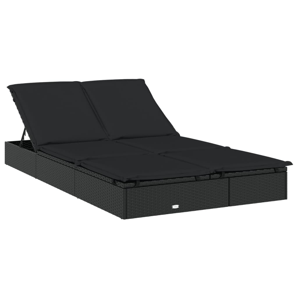 Ligbed met kussens 2-persoons poly rattan zwart is nu te koop bij PeponiXL, paradijselijk wonen!