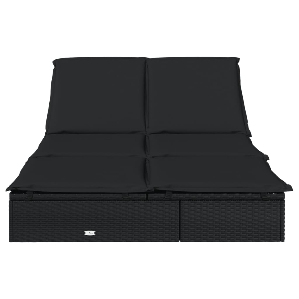 Ligbed met kussens 2-persoons poly rattan zwart is nu te koop bij PeponiXL, paradijselijk wonen!