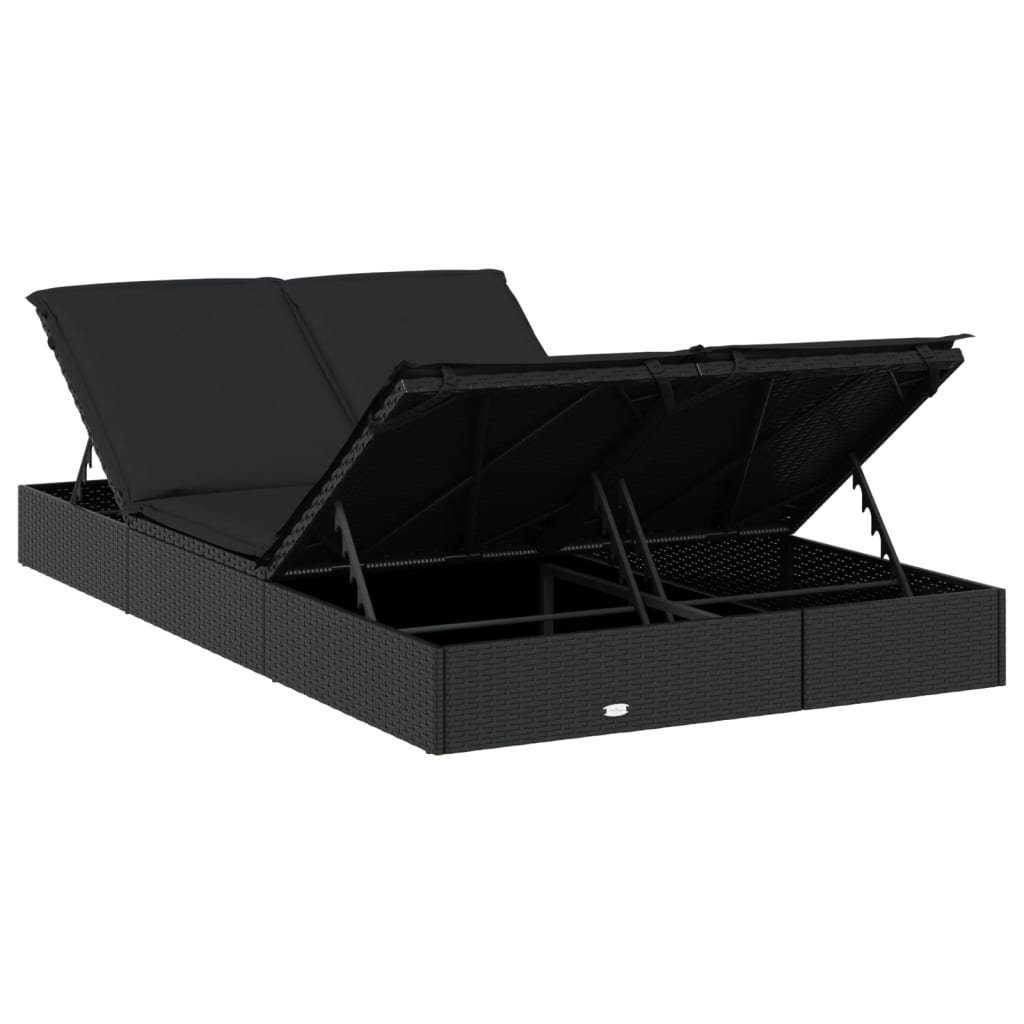 Ligbed met kussens 2-persoons poly rattan zwart is nu te koop bij PeponiXL, paradijselijk wonen!