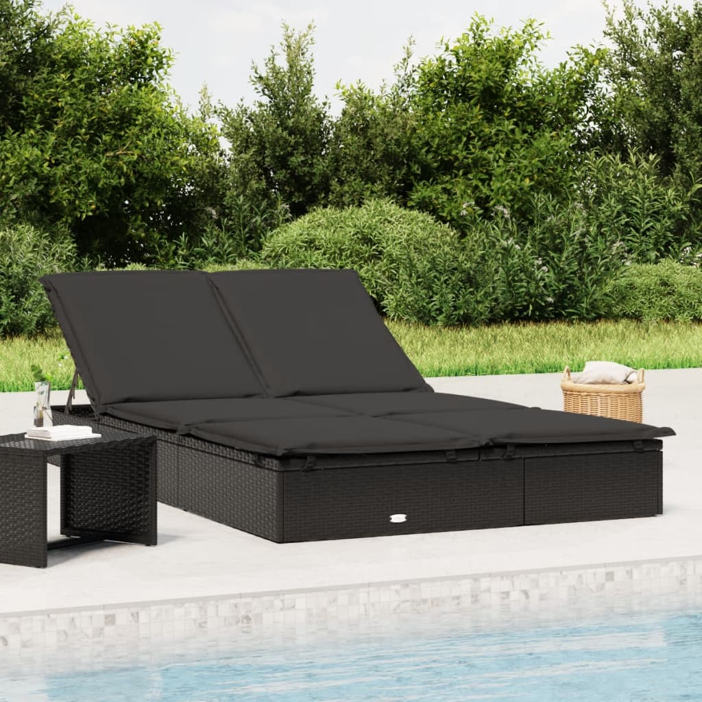 Ligbed met kussens 2-persoons poly rattan zwart is nu te koop bij PeponiXL, paradijselijk wonen!