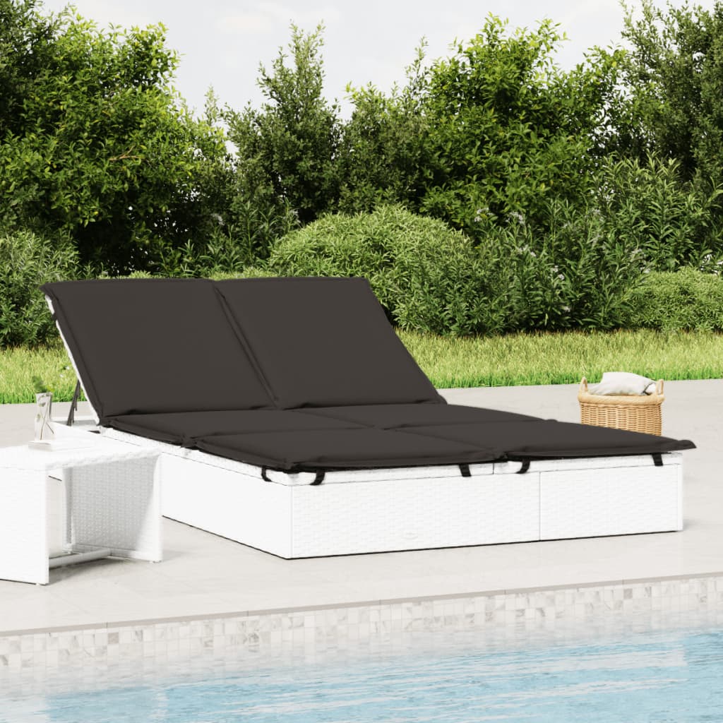 Ligbed met kussens 2-persoons poly rattan wit is nu te koop bij PeponiXL, paradijselijk wonen!