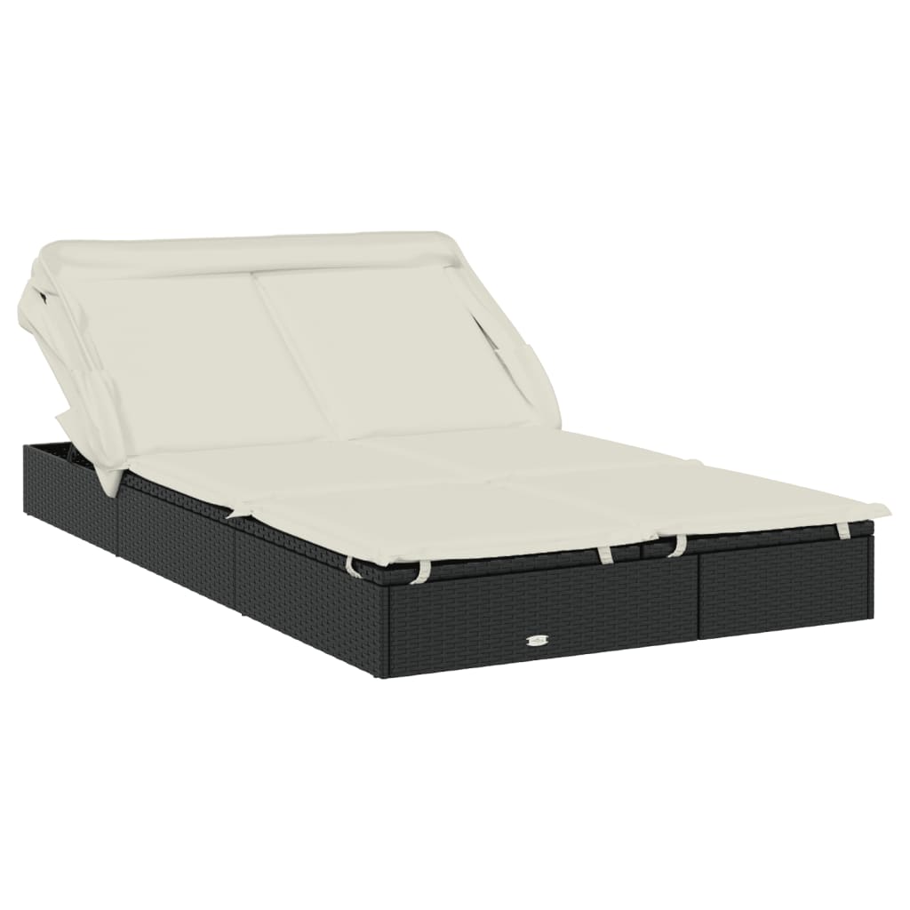 Ligbed 2-persoons met dak 213x118x97 cm poly rattan zwart is nu te koop bij PeponiXL, paradijselijk wonen!