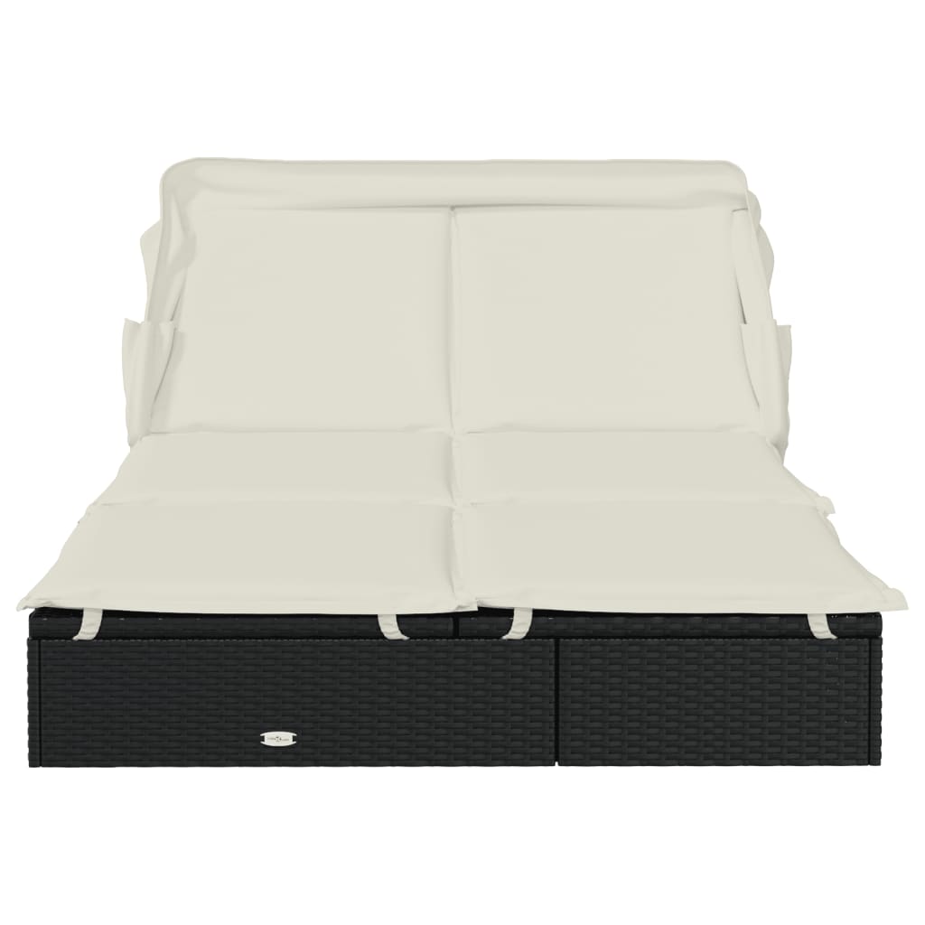Ligbed 2-persoons met dak 213x118x97 cm poly rattan zwart is nu te koop bij PeponiXL, paradijselijk wonen!