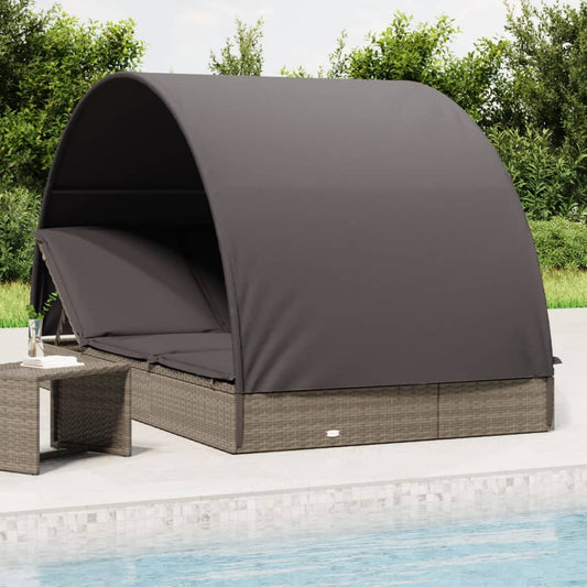 Ligbed 2-persoons met rond dak 211x112x140 cm poly rattan grijs is nu te koop bij PeponiXL, paradijselijk wonen!