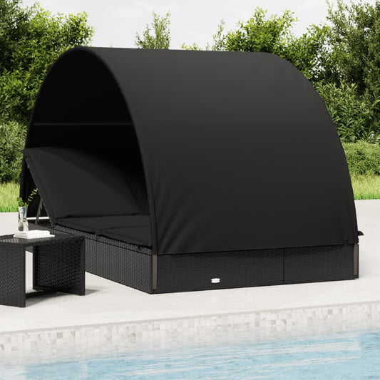 Ligbed 2-persoons met rond dak 211x112x140 cm poly rattan zwart is nu te koop bij PeponiXL, paradijselijk wonen!