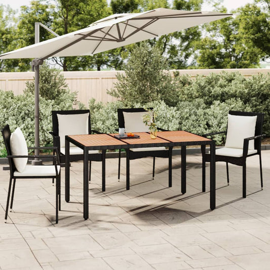 Tuintafel met houten blad poly ratten en acaciahout zwart is nu te koop bij PeponiXL, paradijselijk wonen!