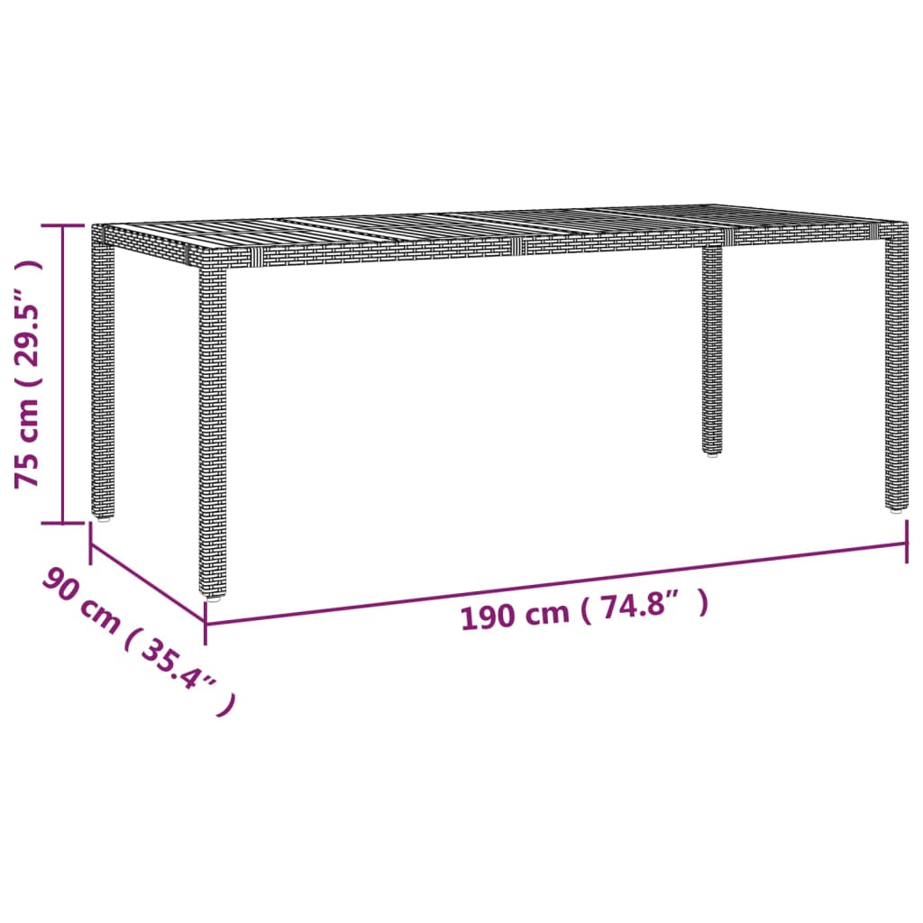 Tuintafel met houten blad poly ratten en acaciahout zwart is nu te koop bij PeponiXL, paradijselijk wonen!