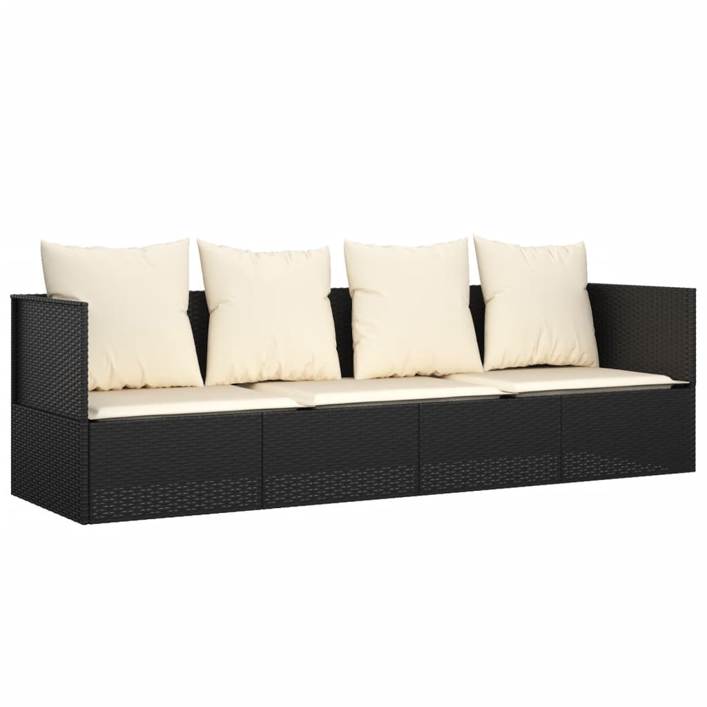 Loungebed met kussens poly rattan zwart is nu te koop bij PeponiXL, paradijselijk wonen!