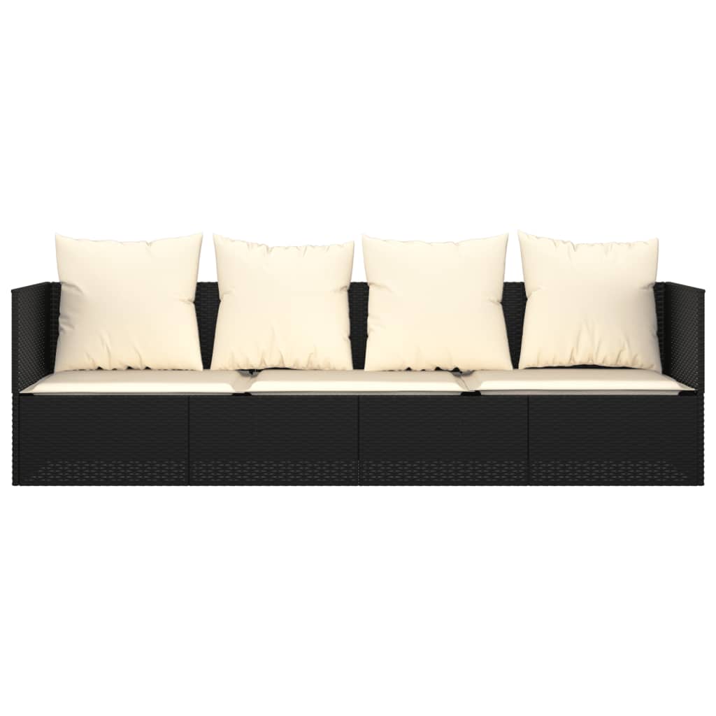 Loungebed met kussens poly rattan zwart is nu te koop bij PeponiXL, paradijselijk wonen!