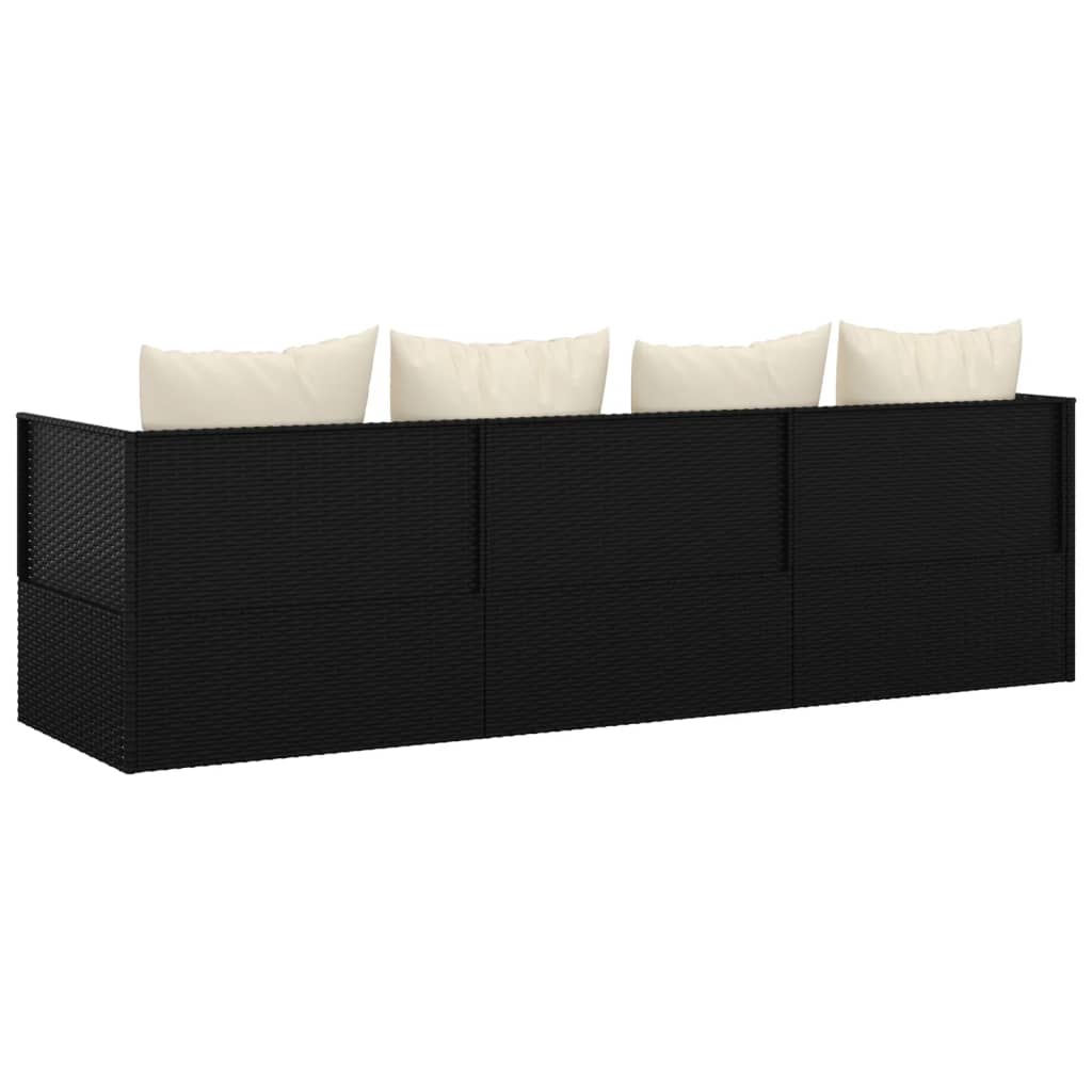 Loungebed met kussens poly rattan zwart is nu te koop bij PeponiXL, paradijselijk wonen!