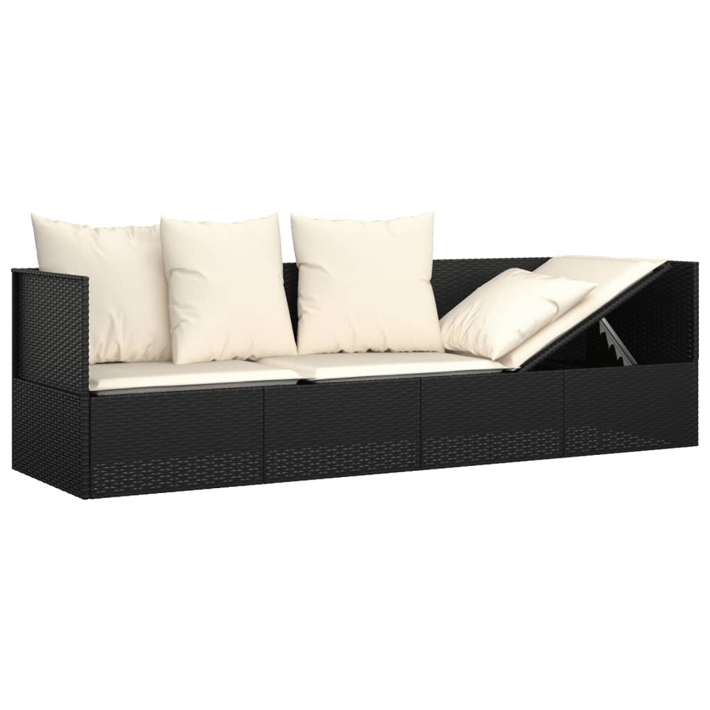 Loungebed met kussens poly rattan zwart is nu te koop bij PeponiXL, paradijselijk wonen!