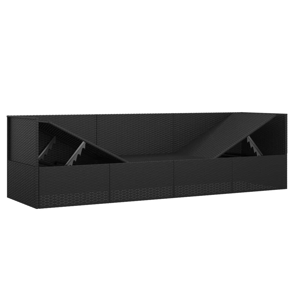 Loungebed met kussens poly rattan zwart is nu te koop bij PeponiXL, paradijselijk wonen!