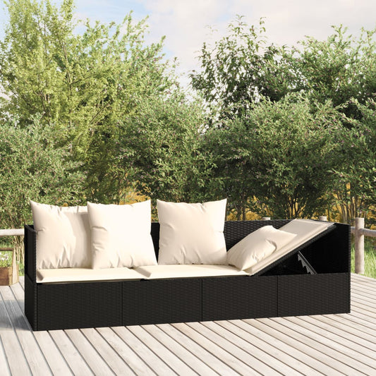 Loungebed met kussens poly rattan zwart is nu te koop bij PeponiXL, paradijselijk wonen!