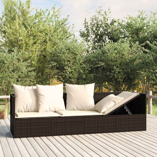 Loungebed met kussens poly rattan bruin is nu te koop bij PeponiXL, paradijselijk wonen!