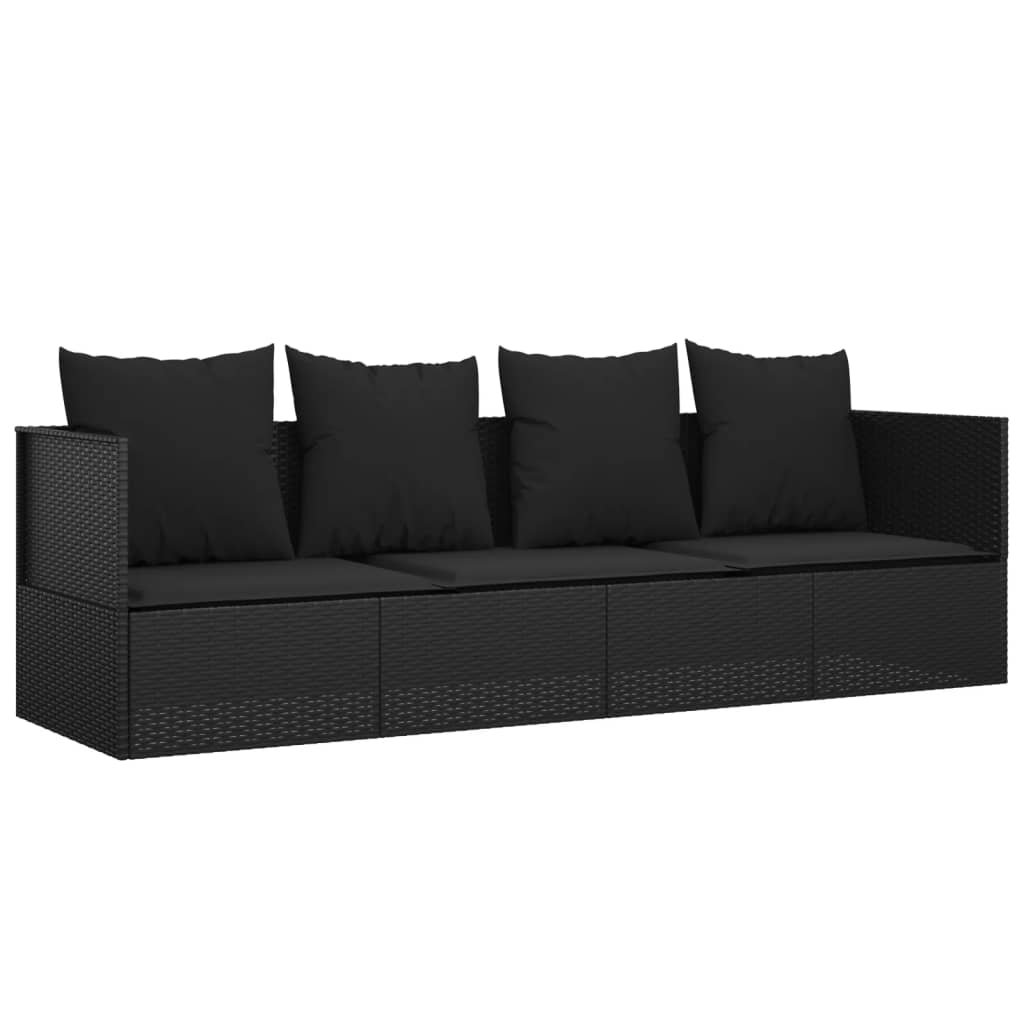 Loungebed met kussens poly rattan zwart is nu te koop bij PeponiXL, paradijselijk wonen!
