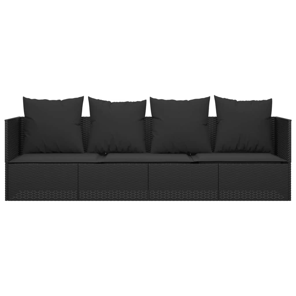 Loungebed met kussens poly rattan zwart is nu te koop bij PeponiXL, paradijselijk wonen!