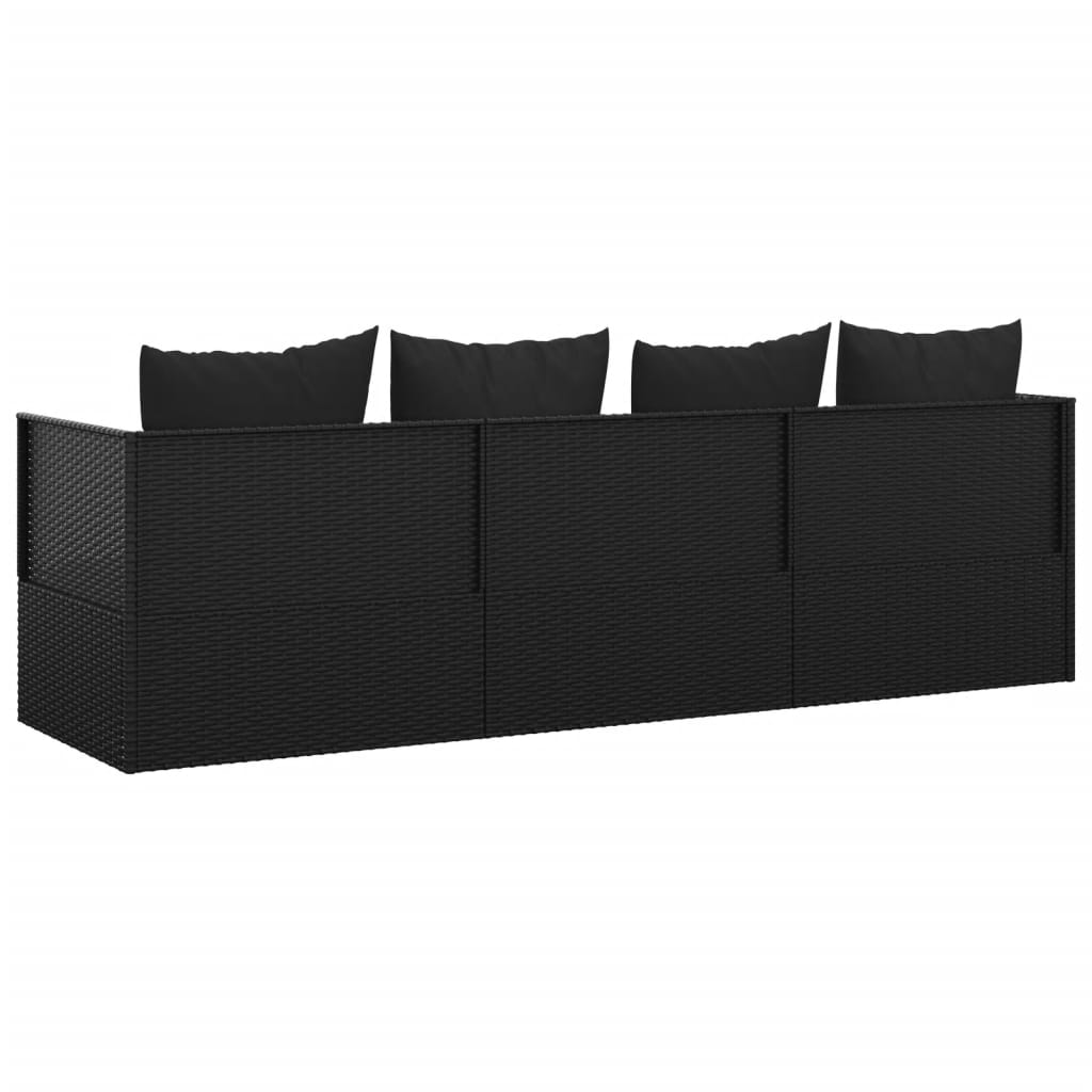 Loungebed met kussens poly rattan zwart is nu te koop bij PeponiXL, paradijselijk wonen!