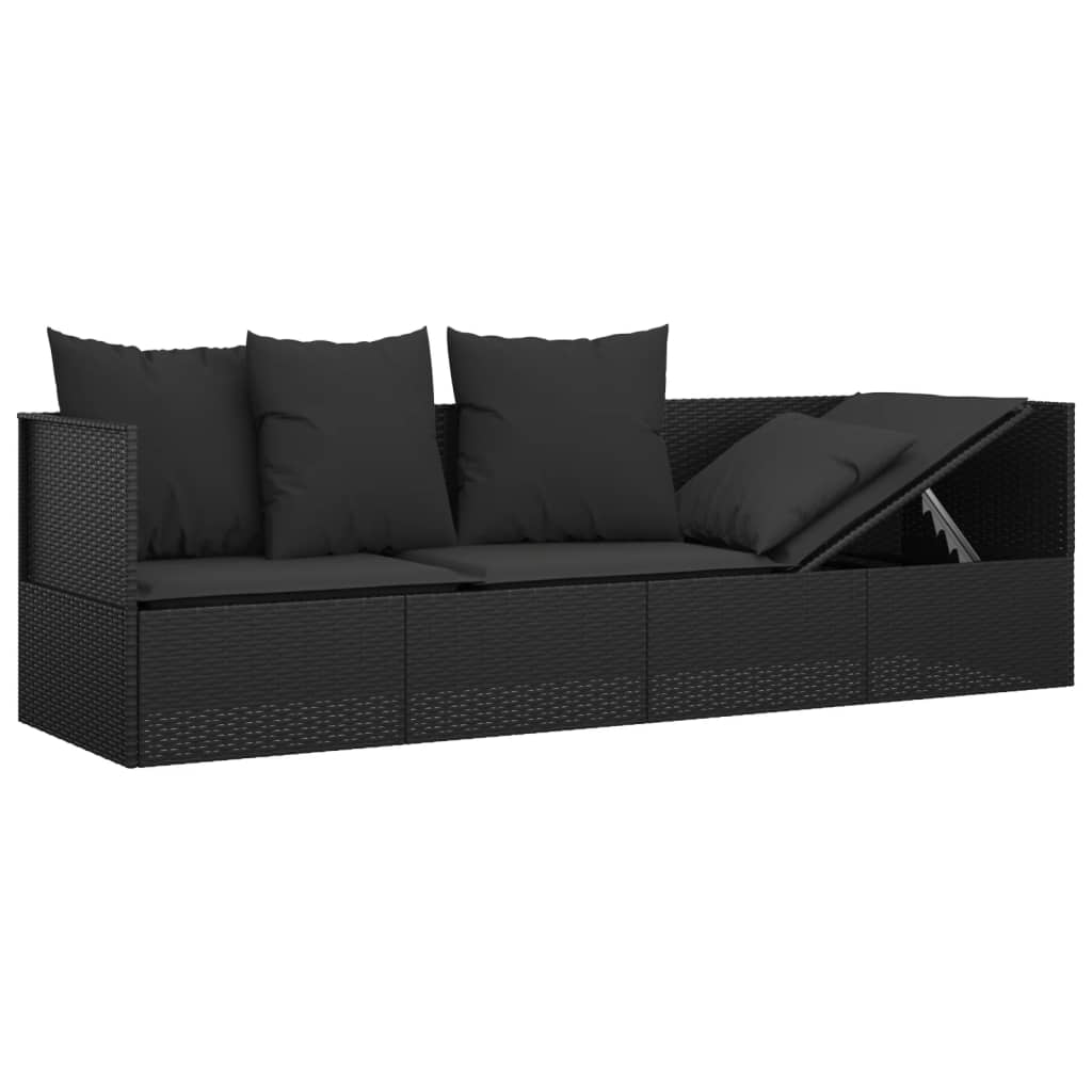 Loungebed met kussens poly rattan zwart is nu te koop bij PeponiXL, paradijselijk wonen!