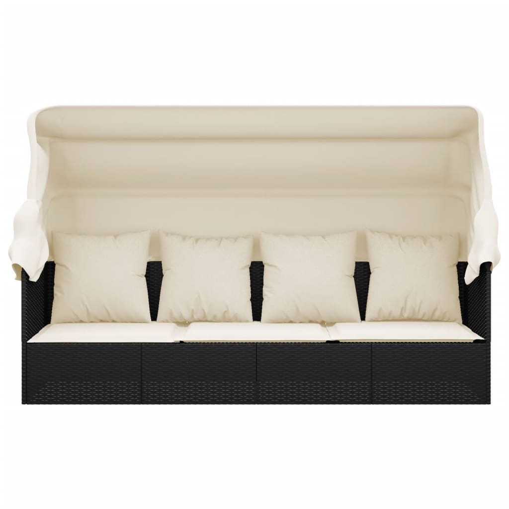 Loungebed met luifel en kussens poly rattan zwart is nu te koop bij PeponiXL, paradijselijk wonen!