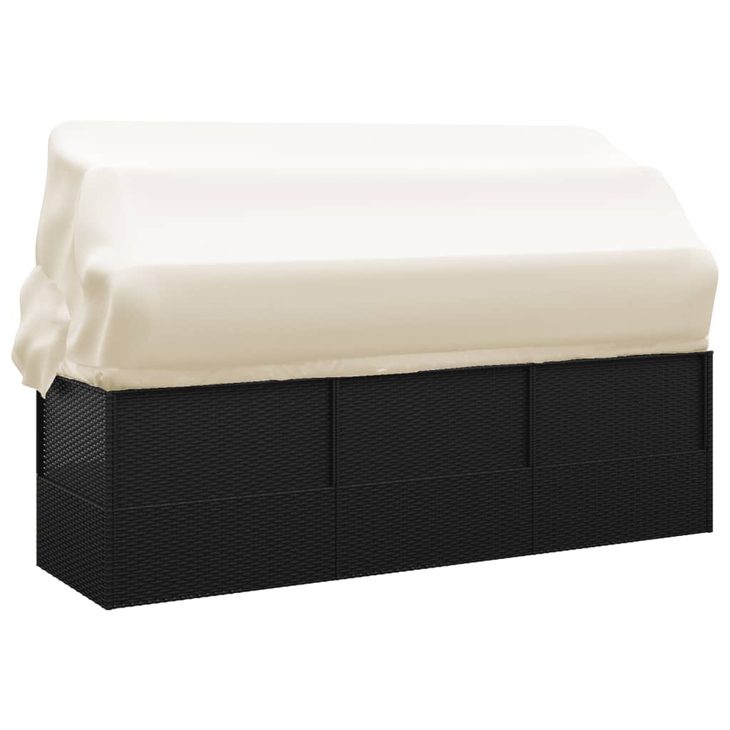 Loungebed met luifel en kussens poly rattan zwart is nu te koop bij PeponiXL, paradijselijk wonen!