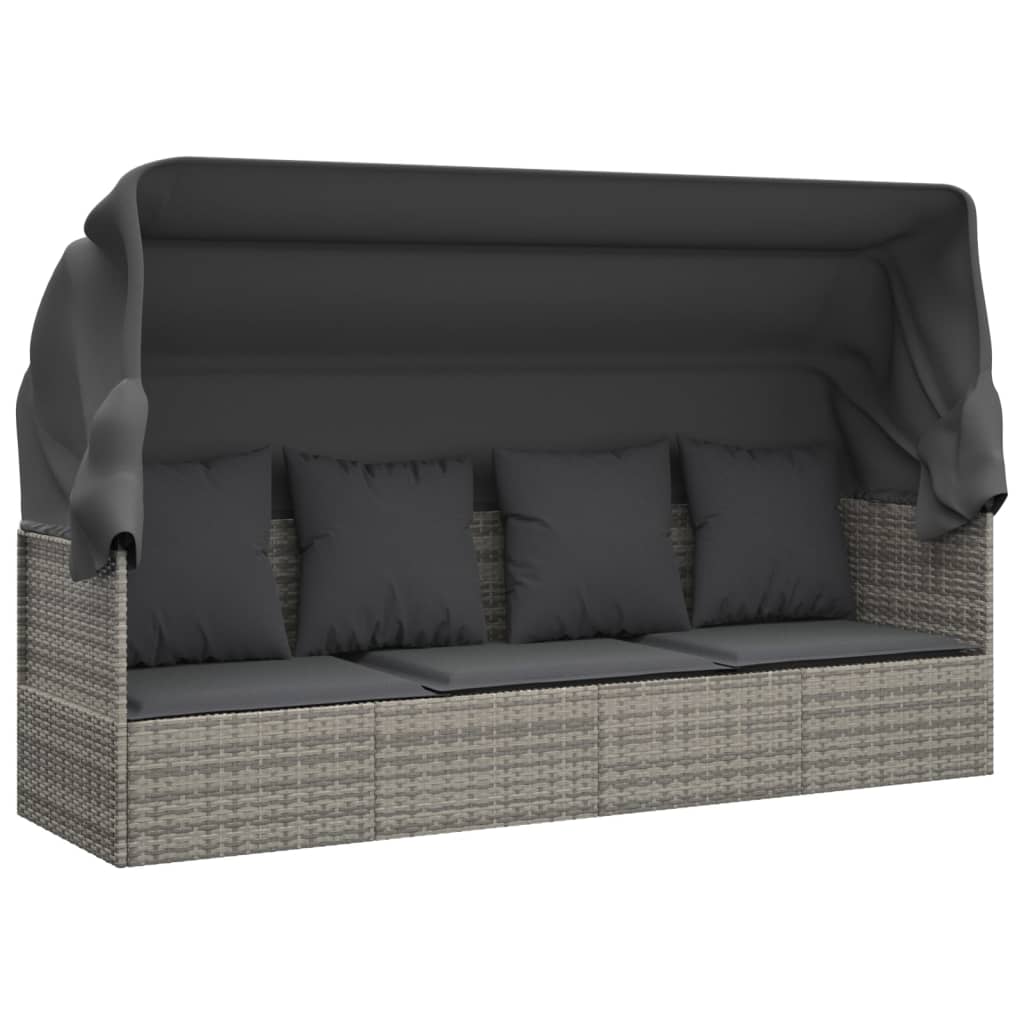 Loungebed met luifel en kussens poly rattan grijs is nu te koop bij PeponiXL, paradijselijk wonen!