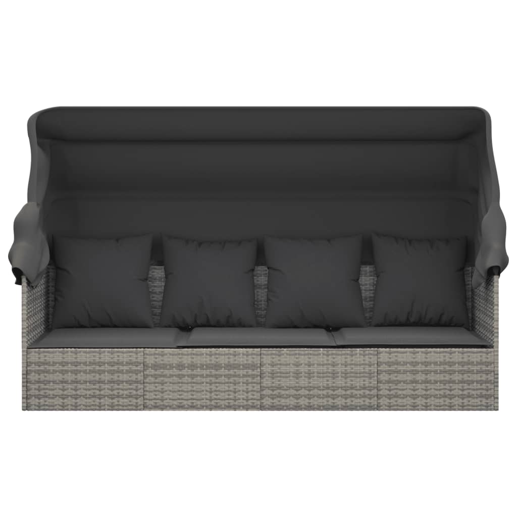 Loungebed met luifel en kussens poly rattan grijs is nu te koop bij PeponiXL, paradijselijk wonen!