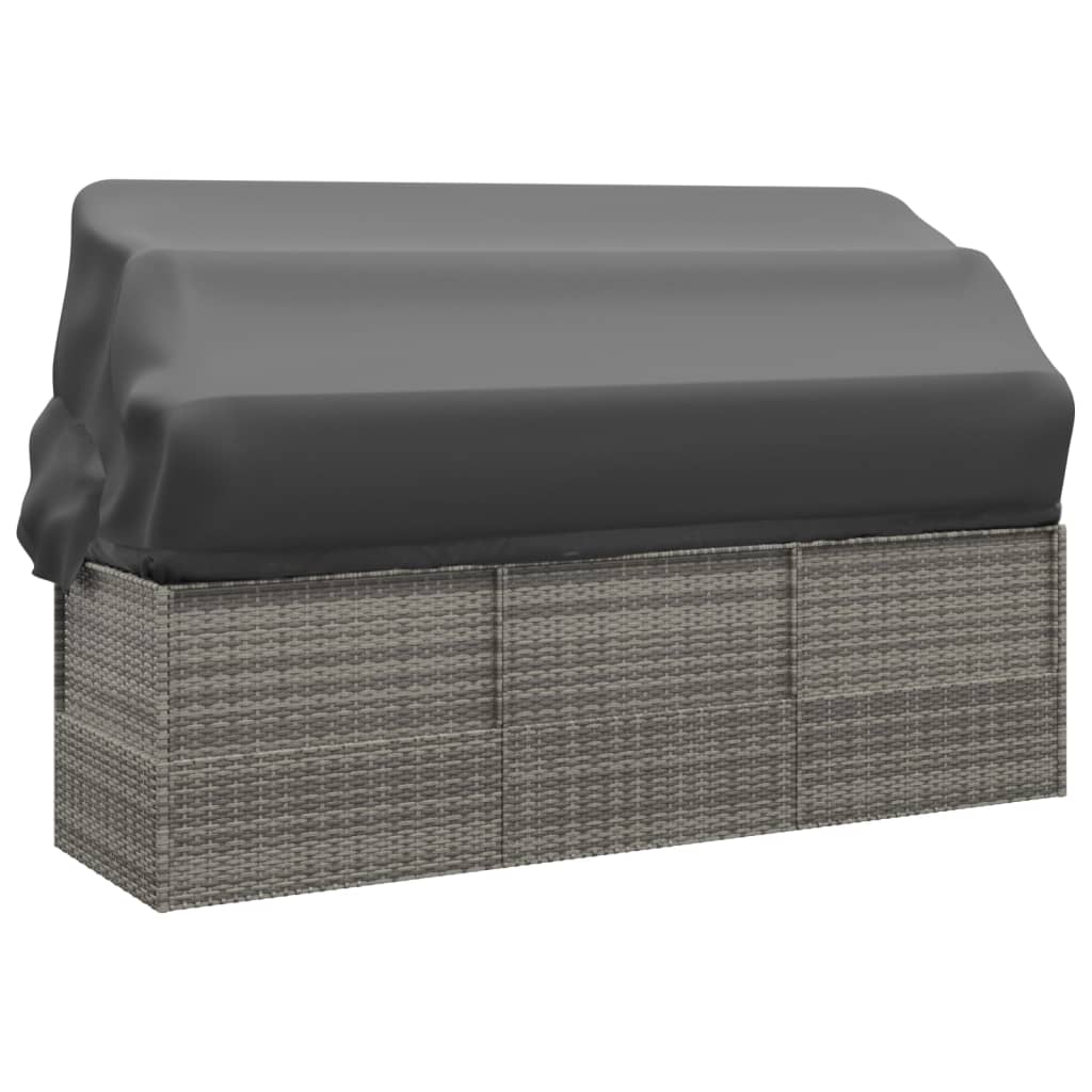 Loungebed met luifel en kussens poly rattan grijs is nu te koop bij PeponiXL, paradijselijk wonen!